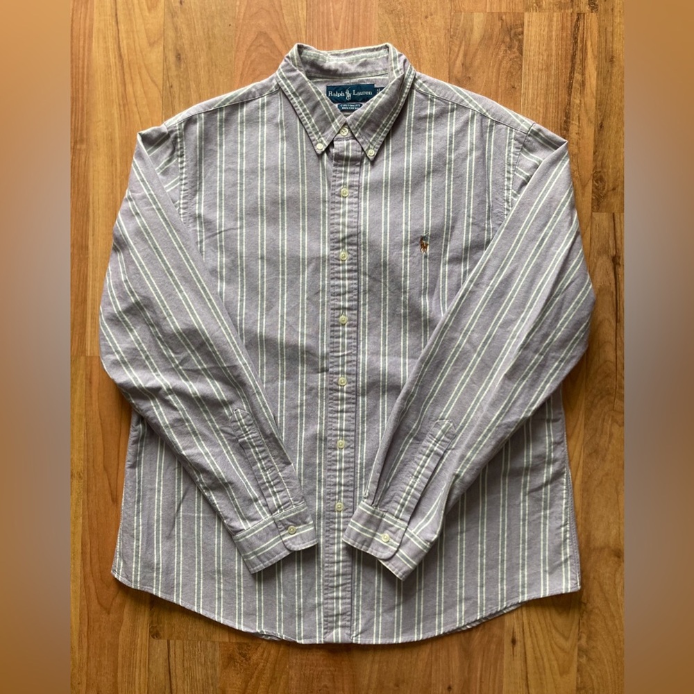 Ralph Lauren Custom Fit Flesh Pony Striped Button Down Mens XL Long Sleeve Shirt - Picture 2 of 7